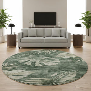 HomeRoots 8' X 10' Washable Fern Green & Sage Floral Area Rug with UV Protection – Durable, Elegant, Family-Friendly! 706955