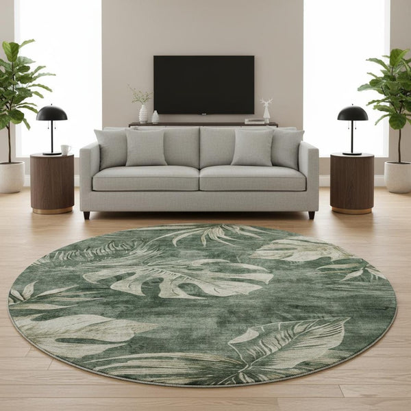 HomeRoots 8' X 10' Washable Fern Green & Sage Floral Area Rug with UV Protection – Durable, Elegant, Family-Friendly! 706955