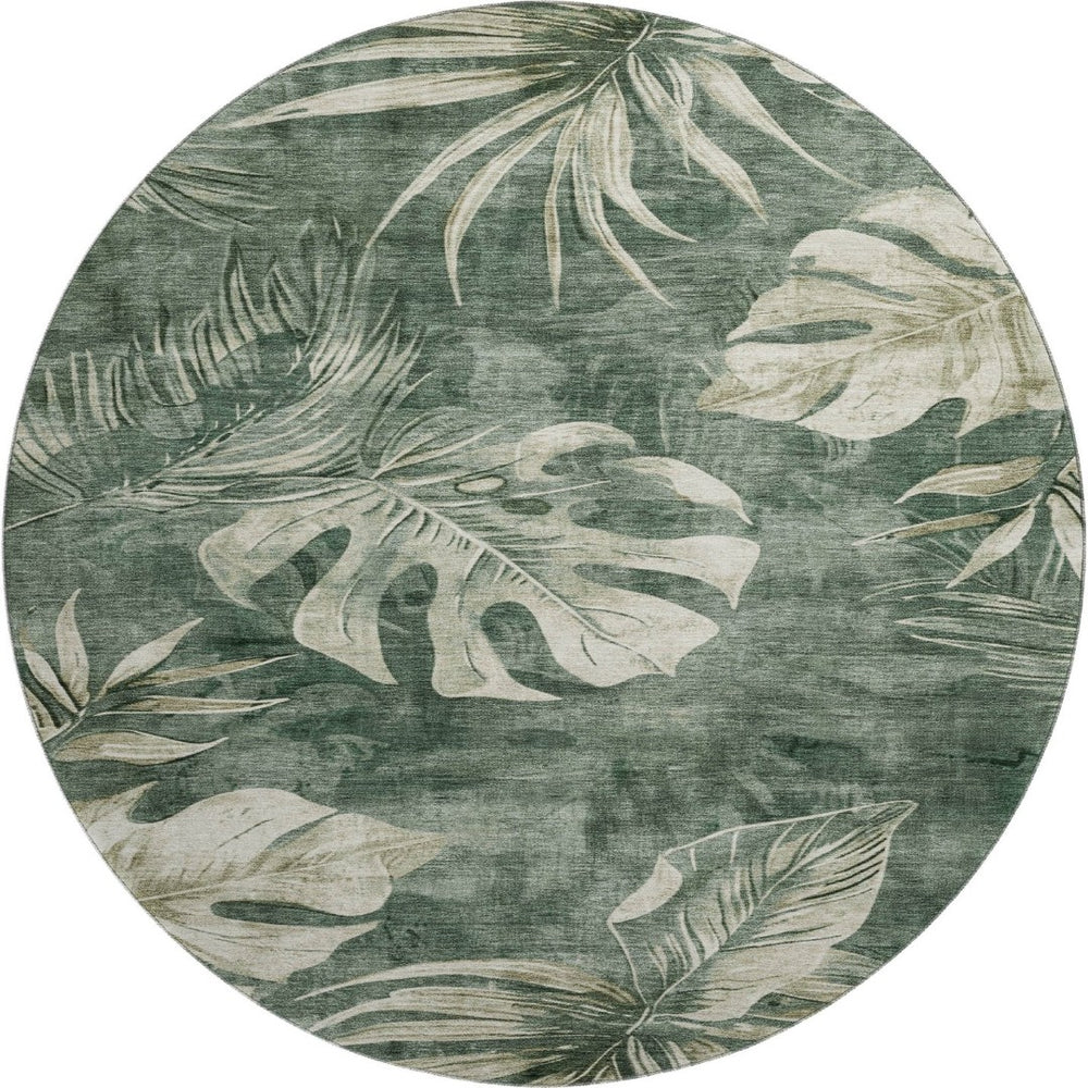 HomeRoots 8' X 10' Washable Fern Green & Sage Floral Area Rug with UV Protection – Durable, Elegant, Family-Friendly! 706955