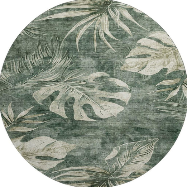 HomeRoots 8' X 10' Washable Fern Green & Sage Floral Area Rug with UV Protection – Durable, Elegant, Family-Friendly! 706955