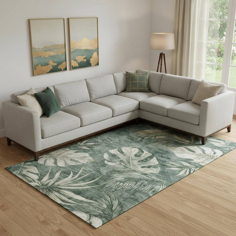 HomeRoots 10' X 14' Fern Green & Sage Floral Area Rug - Washable, Durable, UV-Protected for High-Traffic Spaces 706957