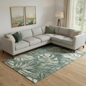 HomeRoots 10' X 14' Fern Green & Sage Floral Area Rug - Washable, Durable, UV-Protected for High-Traffic Spaces 706957