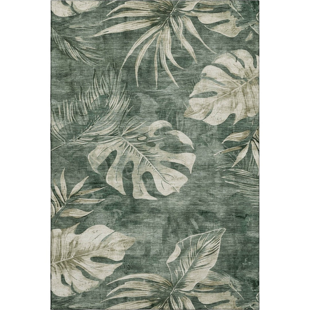 HomeRoots 10' X 14' Fern Green & Sage Floral Area Rug - Washable, Durable, UV-Protected for High-Traffic Spaces 706957