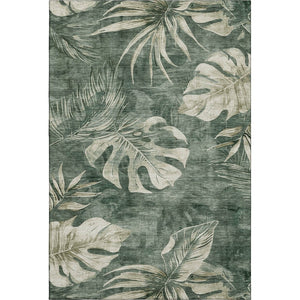 HomeRoots 10' X 14' Fern Green & Sage Floral Area Rug - Washable, Durable, UV-Protected for High-Traffic Spaces 706957