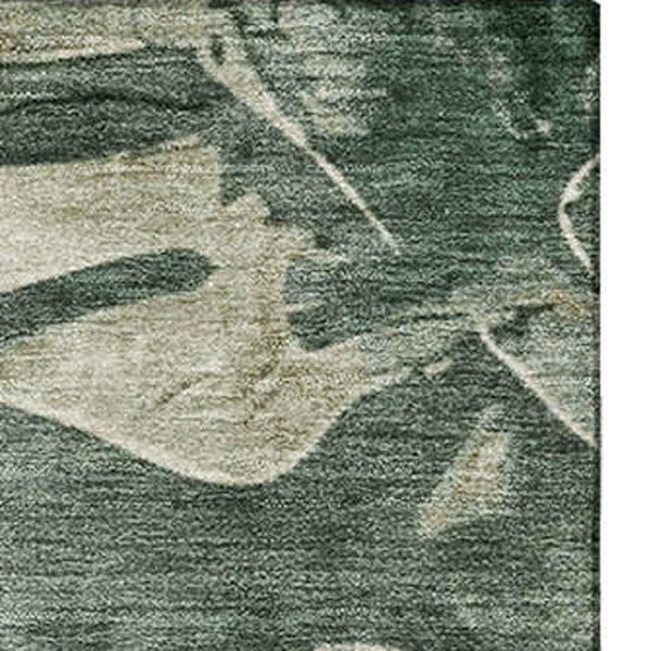HomeRoots 10' X 14' Fern Green & Sage Floral Area Rug - Washable, Durable, UV-Protected for High-Traffic Spaces 706957