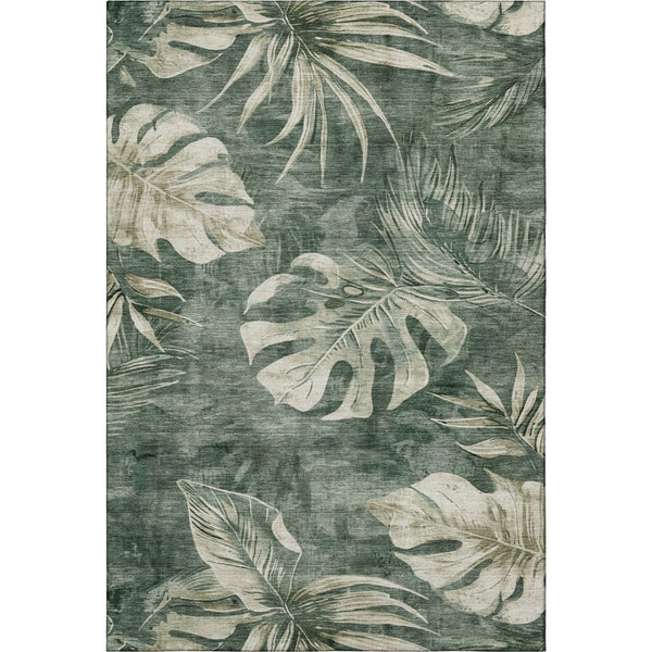 HomeRoots 10' X 14' Fern Green & Sage Floral Area Rug - Washable, Durable, UV-Protected for High-Traffic Spaces 706957