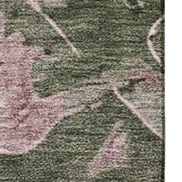 HomeRoots 8' Washable Olive Green & Blush Floral Round Rug - Durable, Stain Resistant, UV Protected Design! 706960