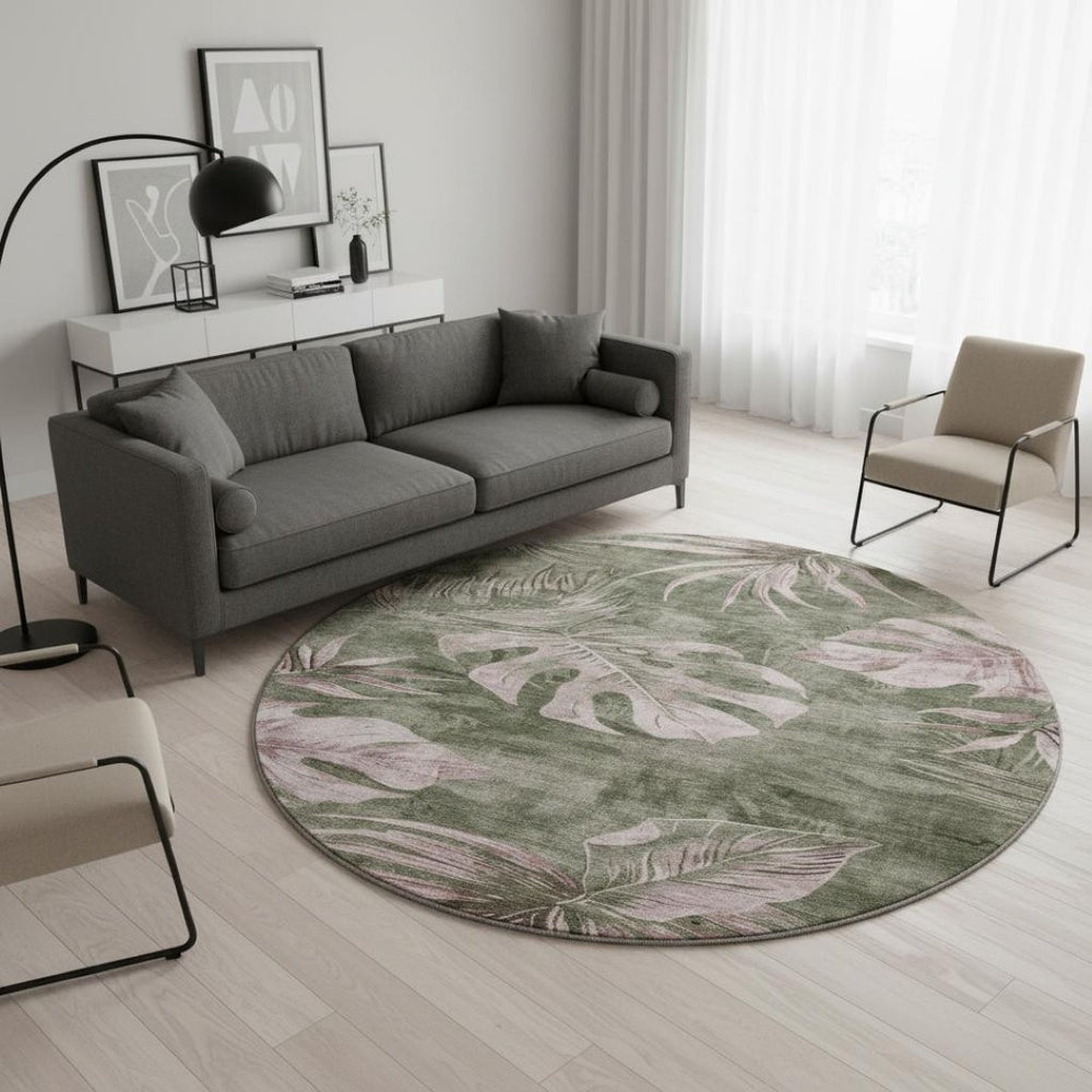HomeRoots 8' X 10' Olive Green & Blush Floral Washable Area Rug - Durable, Stain-Resistant, UV Protected Design 706961