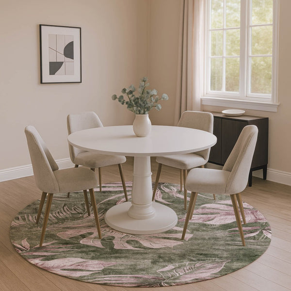 HomeRoots 8' X 10' Olive Green & Blush Floral Washable Area Rug - Durable, Stain-Resistant, UV Protected Design 706961