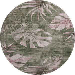 HomeRoots 8' X 10' Olive Green & Blush Floral Washable Area Rug - Durable, Stain-Resistant, UV Protected Design 706961