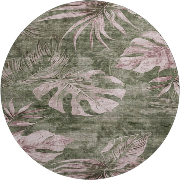 HomeRoots 8' X 10' Olive Green & Blush Floral Washable Area Rug - Durable, Stain-Resistant, UV Protected Design 706961