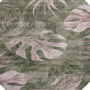 HomeRoots 8' X 10' Olive Green & Blush Floral Washable Area Rug - Durable, Stain-Resistant, UV Protected Design 706961
