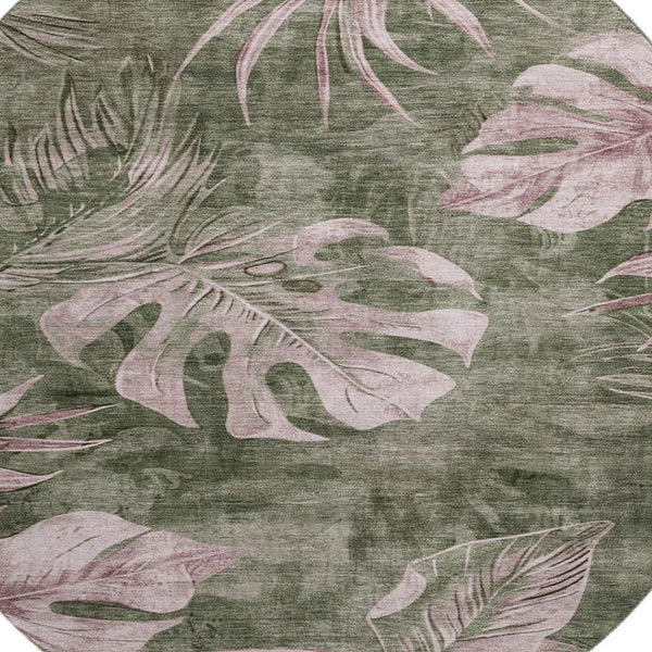 HomeRoots 8' X 10' Olive Green & Blush Floral Washable Area Rug - Durable, Stain-Resistant, UV Protected Design 706961