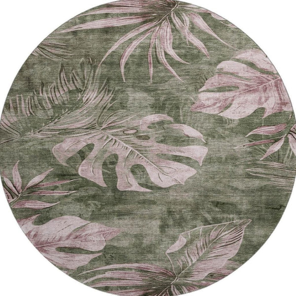 HomeRoots 8' X 10' Olive Green & Blush Floral Washable Area Rug - Durable, Stain-Resistant, UV Protected Design 706961