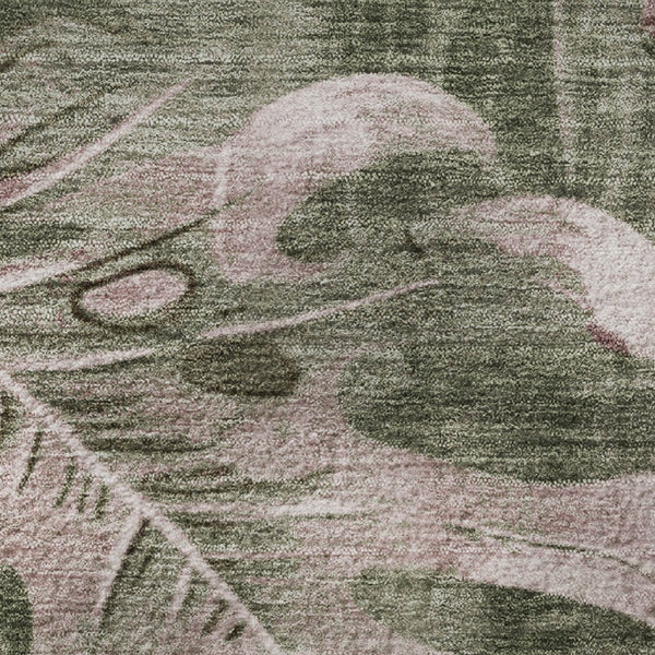 HomeRoots 9' X 12' Olive Green & Blush Floral Washable Area Rug - Stain Resistant & UV Protected for Durability 706962