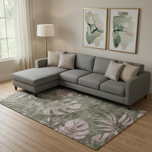 HomeRoots 10' Olive Green and Blush Floral Washable Area Rug with UV Protection - Durable & Stylish Design 706963