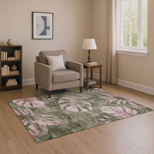 HomeRoots 10' Olive Green and Blush Floral Washable Area Rug with UV Protection - Durable & Stylish Design 706963