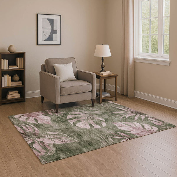 HomeRoots 10' Olive Green and Blush Floral Washable Area Rug with UV Protection - Durable & Stylish Design 706963