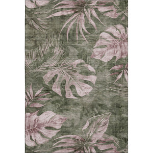 HomeRoots 10' Olive Green and Blush Floral Washable Area Rug with UV Protection - Durable & Stylish Design 706963