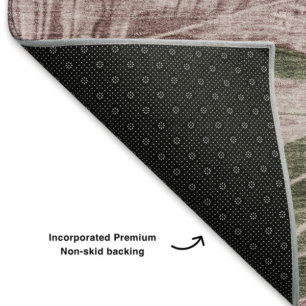 HomeRoots 10' Olive Green and Blush Floral Washable Area Rug with UV Protection - Durable & Stylish Design 706963