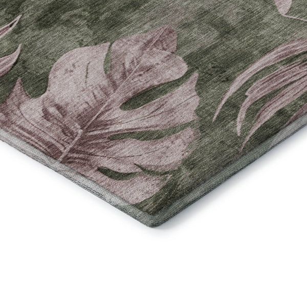 HomeRoots 10' Olive Green and Blush Floral Washable Area Rug with UV Protection - Durable & Stylish Design 706963
