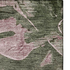 HomeRoots 10' Olive Green and Blush Floral Washable Area Rug with UV Protection - Durable & Stylish Design 706963