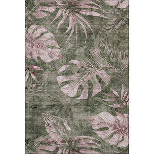 HomeRoots 10' Olive Green and Blush Floral Washable Area Rug with UV Protection - Durable & Stylish Design 706963