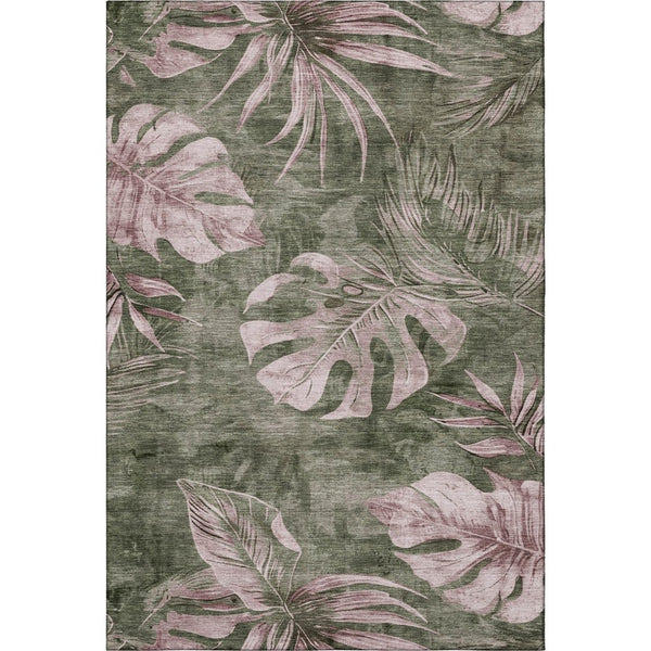 HomeRoots 10' Olive Green and Blush Floral Washable Area Rug with UV Protection - Durable & Stylish Design 706963