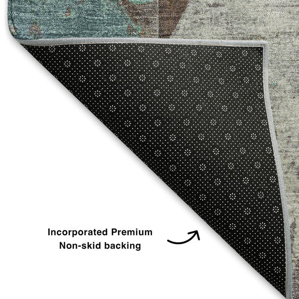 HomeRoots 5' X 8' Chocolate & Teal Geometric Area Rug - UV Protected, Washable, Stain-Resistant & Non-Slip! 706965