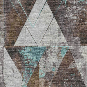 HomeRoots 5' X 8' Chocolate & Teal Geometric Area Rug - UV Protected, Washable, Stain-Resistant & Non-Slip! 706965