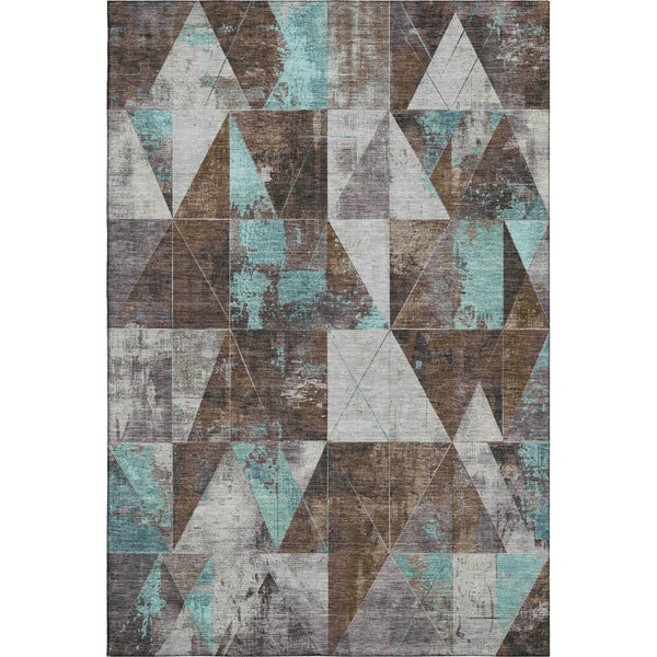 HomeRoots 8' Chocolate and Teal Geometric Round Rug - Washable, UV-Protected, Durable for High-Traffic Areas 706966