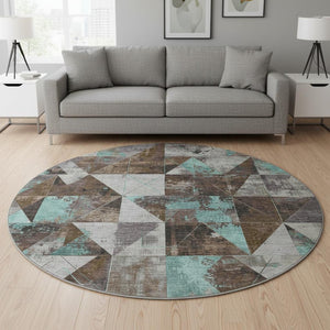 HomeRoots 8' X 10' Washable Chocolate & Teal Geometric Area Rug with UV Protection – Durable, Stylish, Stain Resistant! 706967