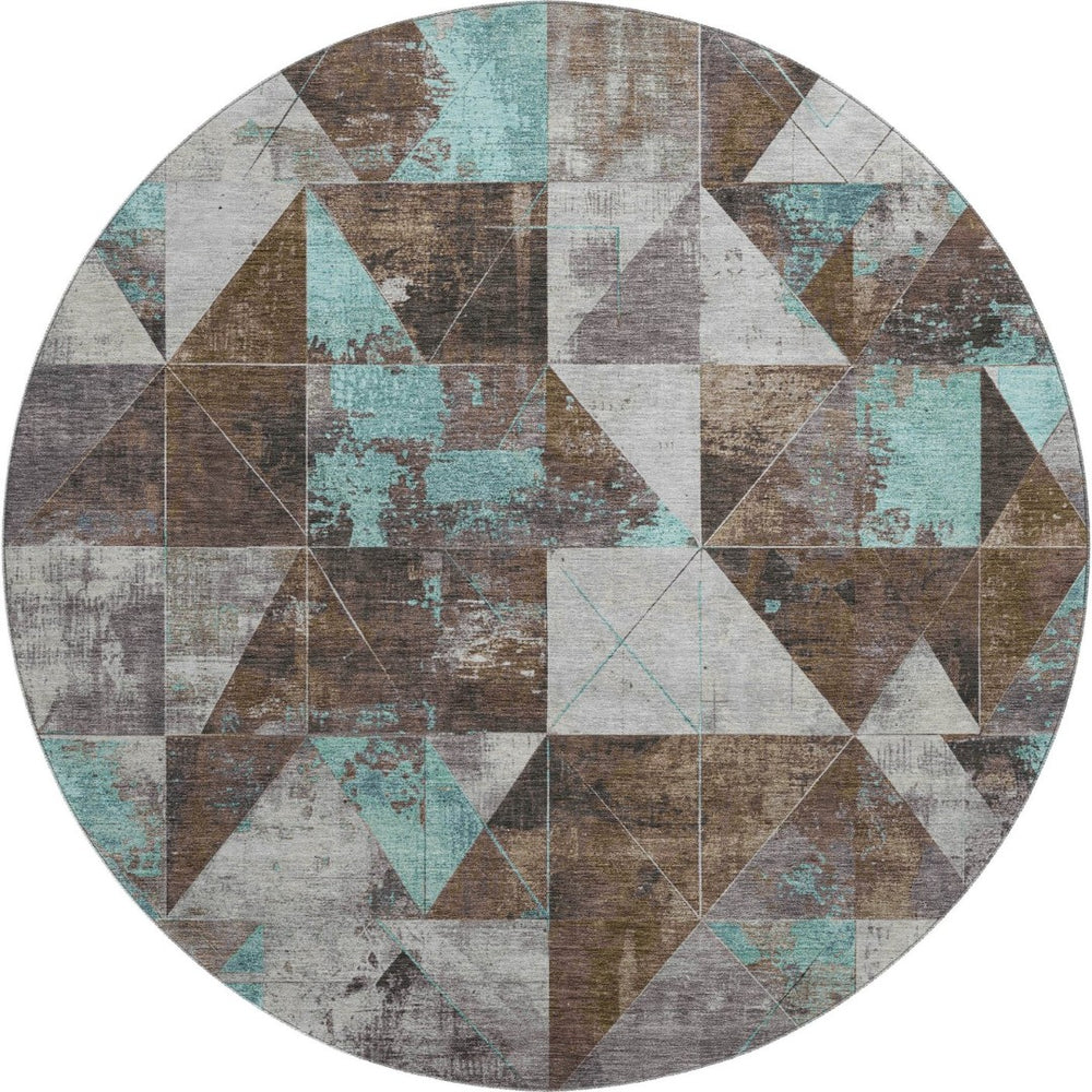 HomeRoots 8' X 10' Washable Chocolate & Teal Geometric Area Rug with UV Protection – Durable, Stylish, Stain Resistant! 706967