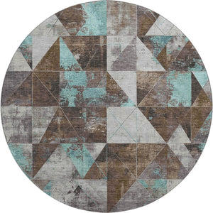 HomeRoots 8' X 10' Washable Chocolate & Teal Geometric Area Rug with UV Protection – Durable, Stylish, Stain Resistant! 706967