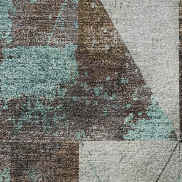 HomeRoots 8' X 10' Washable Chocolate & Teal Geometric Area Rug with UV Protection – Durable, Stylish, Stain Resistant! 706967