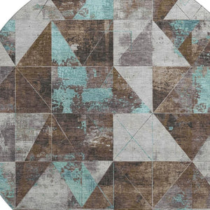 HomeRoots 8' X 10' Washable Chocolate & Teal Geometric Area Rug with UV Protection – Durable, Stylish, Stain Resistant! 706967
