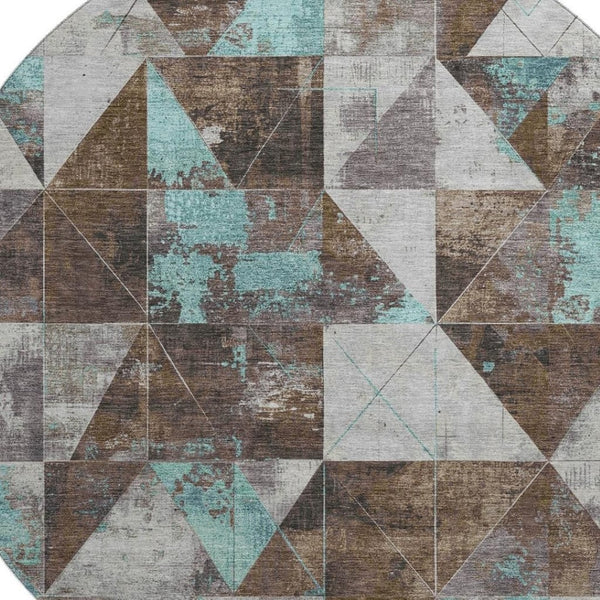 HomeRoots 8' X 10' Washable Chocolate & Teal Geometric Area Rug with UV Protection – Durable, Stylish, Stain Resistant! 706967