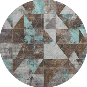 HomeRoots 8' X 10' Washable Chocolate & Teal Geometric Area Rug with UV Protection – Durable, Stylish, Stain Resistant! 706967