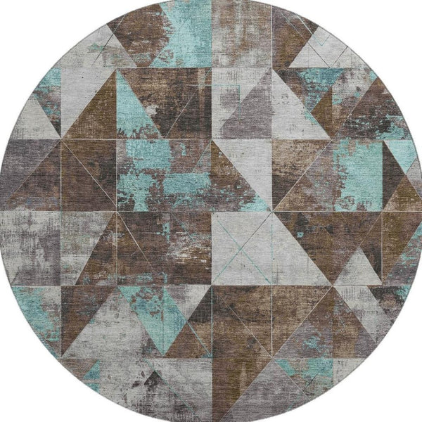 HomeRoots 8' X 10' Washable Chocolate & Teal Geometric Area Rug with UV Protection – Durable, Stylish, Stain Resistant! 706967
