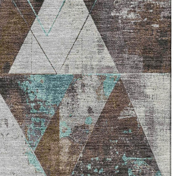 HomeRoots 9' X 12' Chocolate & Teal Geometric Washable Area Rug – Stylish, Durable, UV-Protected for Homes 706968