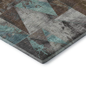 HomeRoots 10' X 14' Chocolate and Teal Geometric Area Rug - Durable, Stain-Resistant, UV Protected Elegance 706969