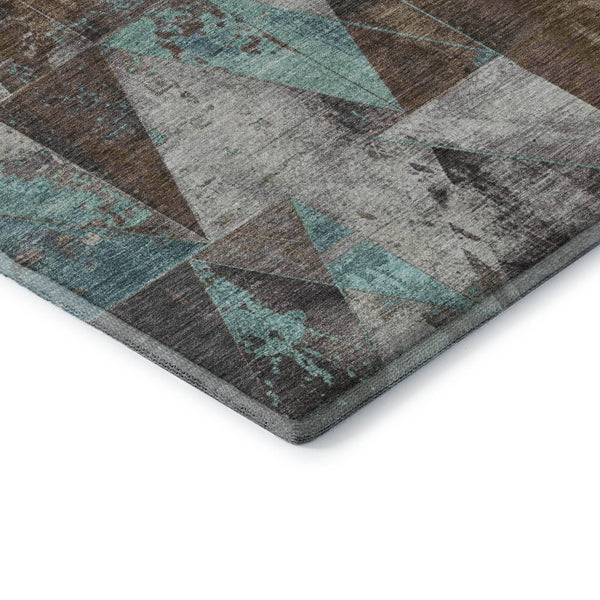 HomeRoots 10' X 14' Chocolate and Teal Geometric Area Rug - Durable, Stain-Resistant, UV Protected Elegance 706969