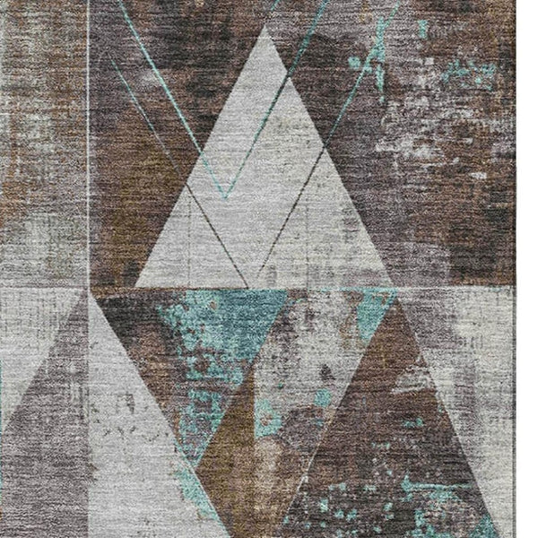 HomeRoots 10' X 14' Chocolate and Teal Geometric Area Rug - Durable, Stain-Resistant, UV Protected Elegance 706969