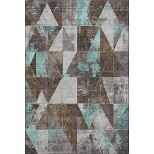 HomeRoots 10' X 14' Chocolate and Teal Geometric Area Rug - Durable, Stain-Resistant, UV Protected Elegance 706969