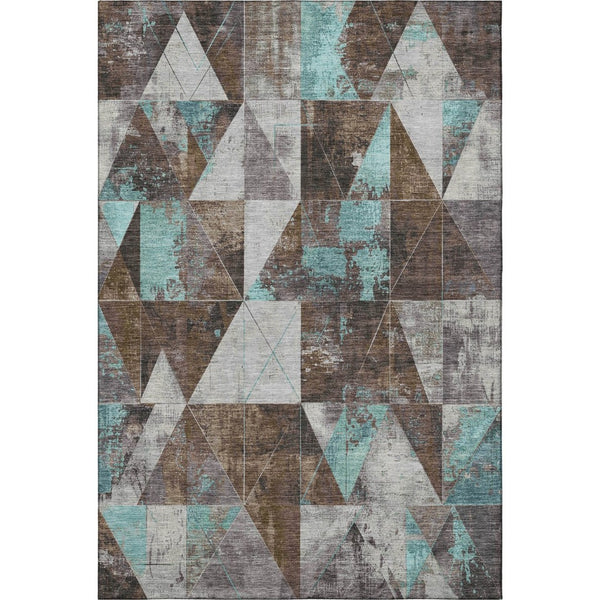 HomeRoots 10' X 14' Chocolate and Teal Geometric Area Rug - Durable, Stain-Resistant, UV Protected Elegance 706969