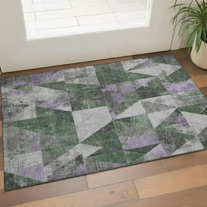 HomeRoots 5' X 8' Emerald & Purple Geometric Washable Area Rug - UV Protected, Durable & Easy Care Design 706971