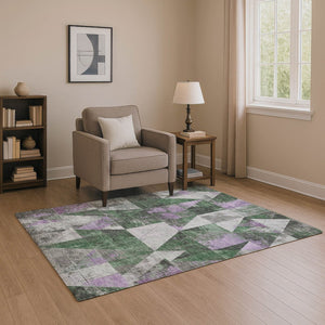 HomeRoots 5' X 8' Emerald & Purple Geometric Washable Area Rug - UV Protected, Durable & Easy Care Design 706971