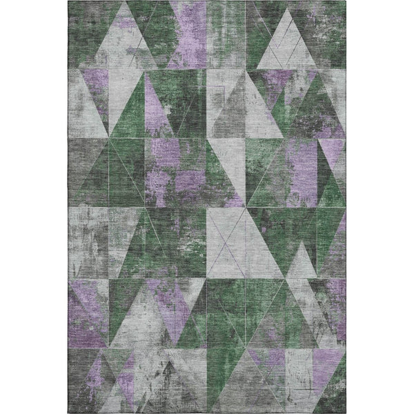 HomeRoots 5' X 8' Emerald & Purple Geometric Washable Area Rug - UV Protected, Durable & Easy Care Design 706971