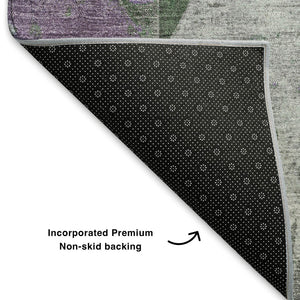 HomeRoots 5' X 8' Emerald & Purple Geometric Washable Area Rug - UV Protected, Durable & Easy Care Design 706971