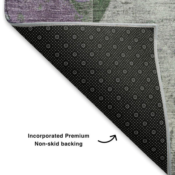 HomeRoots 5' X 8' Emerald & Purple Geometric Washable Area Rug - UV Protected, Durable & Easy Care Design 706971